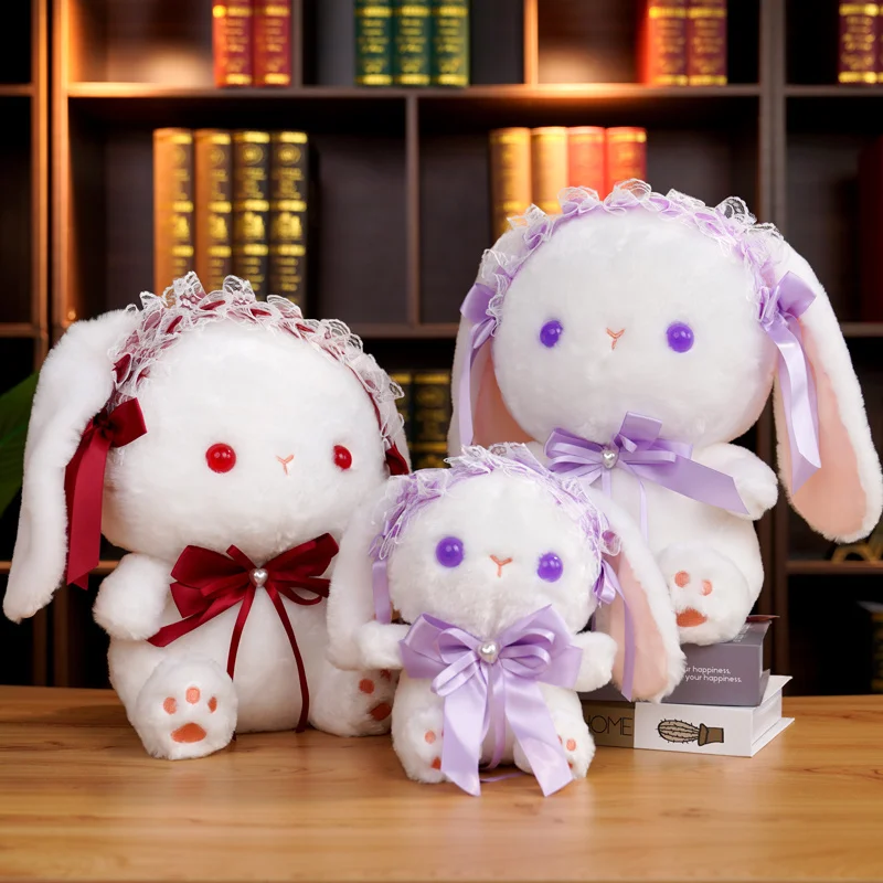 

Симпатичный мультяшный кролик 23/35 см, сидячая кукла, Лолита, малыш, вилоп, белый кролик, атласная одежда, милый подарок для девочек с животным...