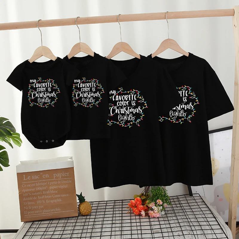 Camiseta de dibujos animados con letras de Navidad a juego para familia, Camiseta corta para beb&eacute;, madre e hija-3