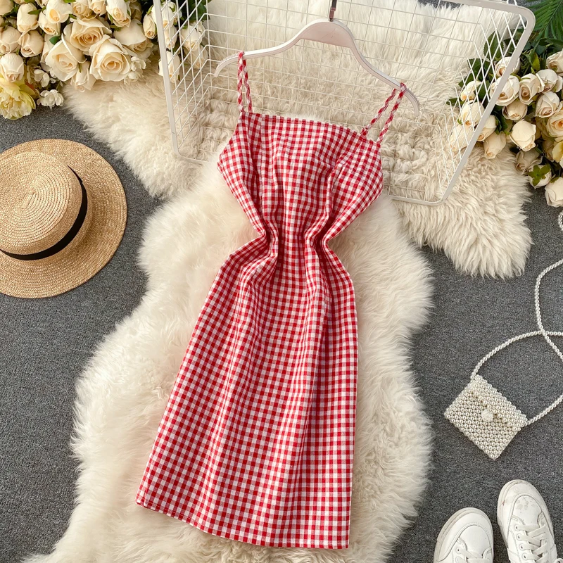 2020 Новая мода Женская одежда выше колена мини без рукавов клетчатое платье