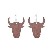 wooden cow head dangle drop earrings for women western jewelry wholesale