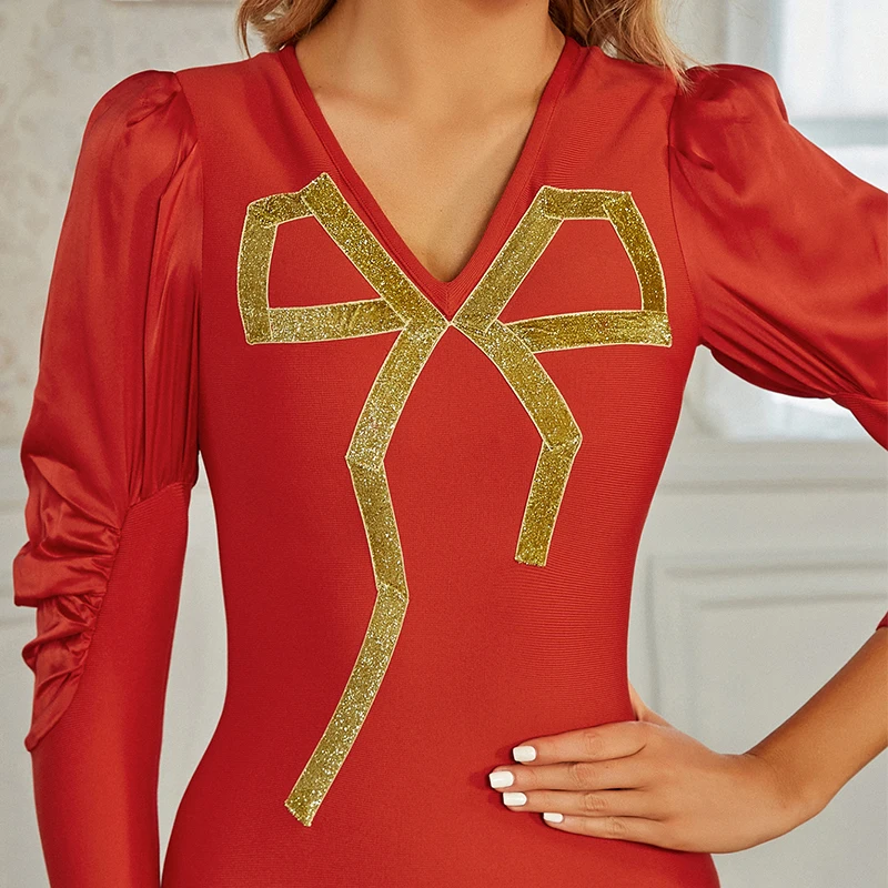 

2020 New Winter Women Sexy Designer Xmas Long Sleeve Red Bandage Dress Ladies Christmas Elegant Bodycon Party Dress Vestido