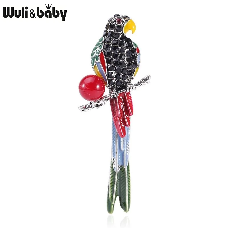 

Wuli&baby Long Tail Parrot Bird Brooches Women 2-color Rhinestone Enamel Bird Weddins Party Casual Brooch Pins Gifts