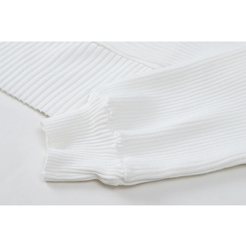 

White Sexy Bodycon Pullover Sweater For Women's Long Sleeve Crop Knitwear Female Rib Elegant Korean Casual Short Knitted Tops