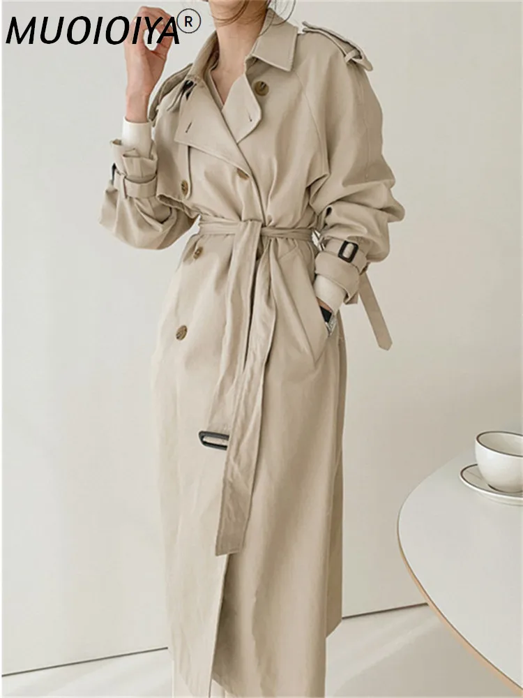 

New Fashion Autumn Winter Casual Double Breasted Simple Classic Long Trench Coat Women's With Belt Chic Female Windbreaker