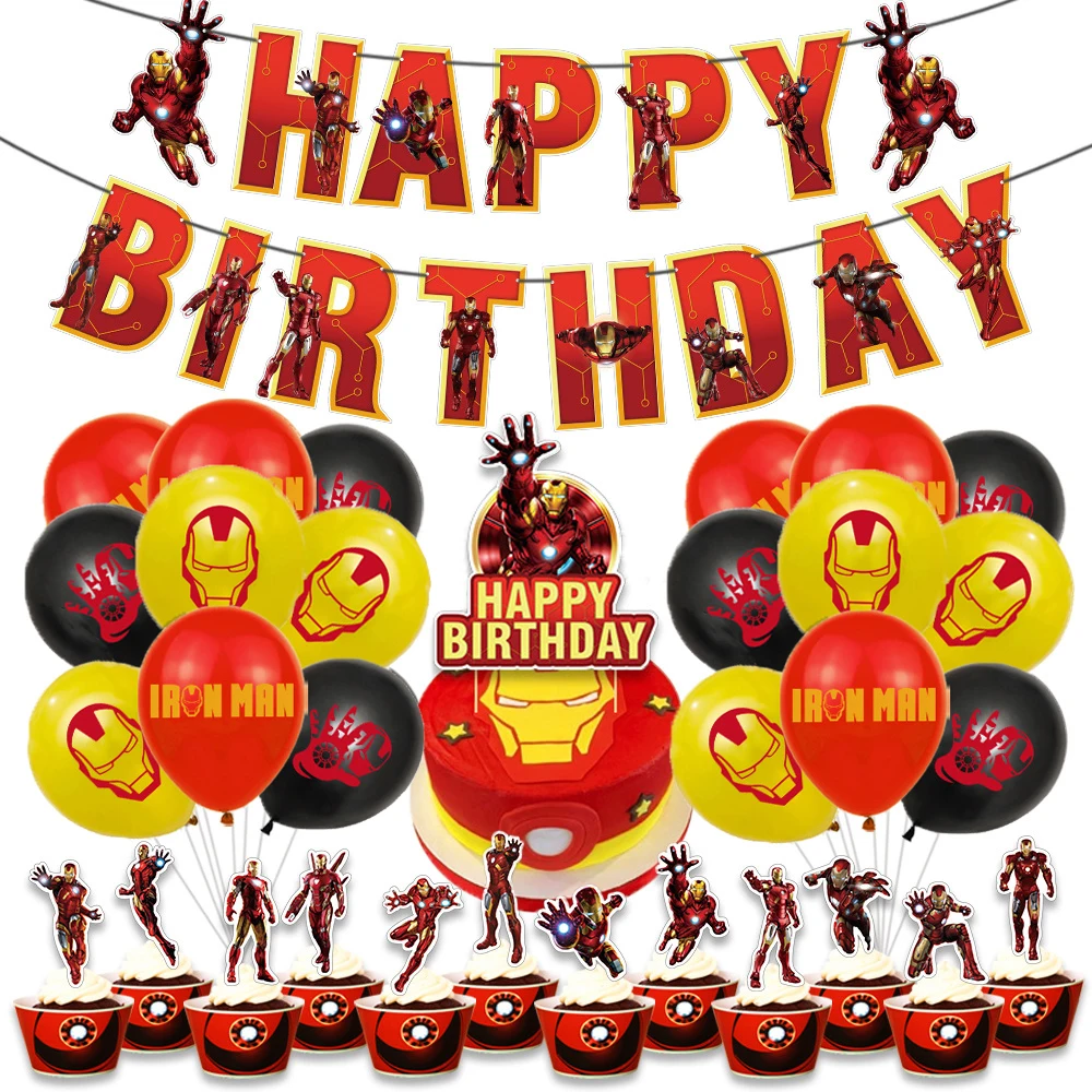 1Set Avengers Super Hero Iron Man Theme Latex Balloon Cake Insert Banner Marvel  Kids Birthday Party Decoration  Baby Shower