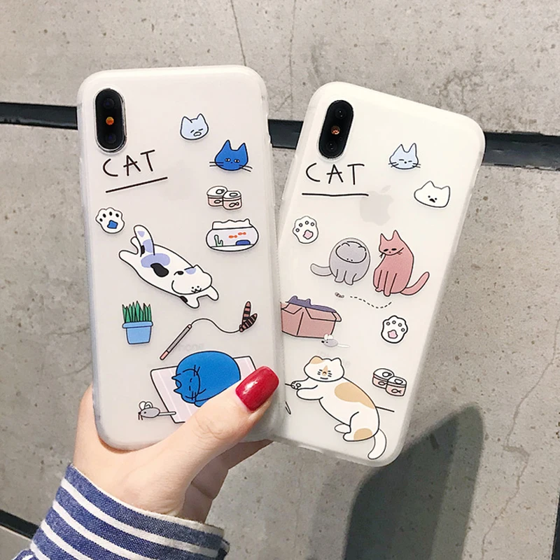 Противоударный матовый чехол для телефона с милым аниме котом iPhone 11 Pro X XS Max XR 8 7 6 6s