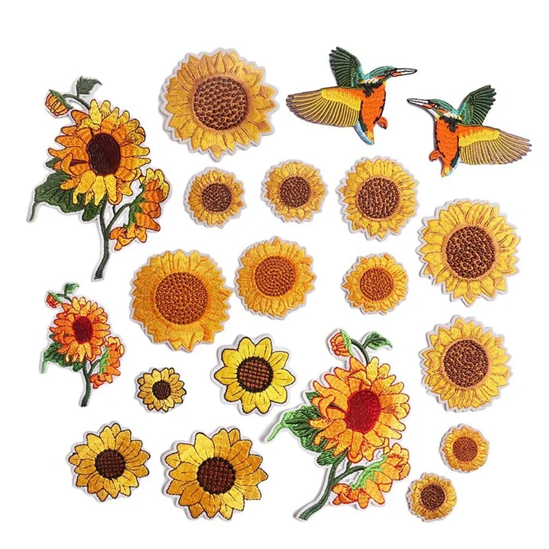 

Sunflower Embroidered Iron on Patches for Clothing 20PCS Embroidery Sew on Applique Repair Patches for Backpacks Clothes