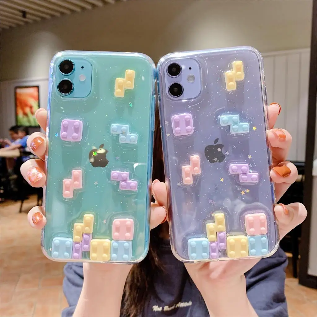 

Phone Case For iPhone 12 SE 2020 11 Pro X XR XS Max 6 6S 7 8 Plus Soft TPU Transparent Cube Style Cover