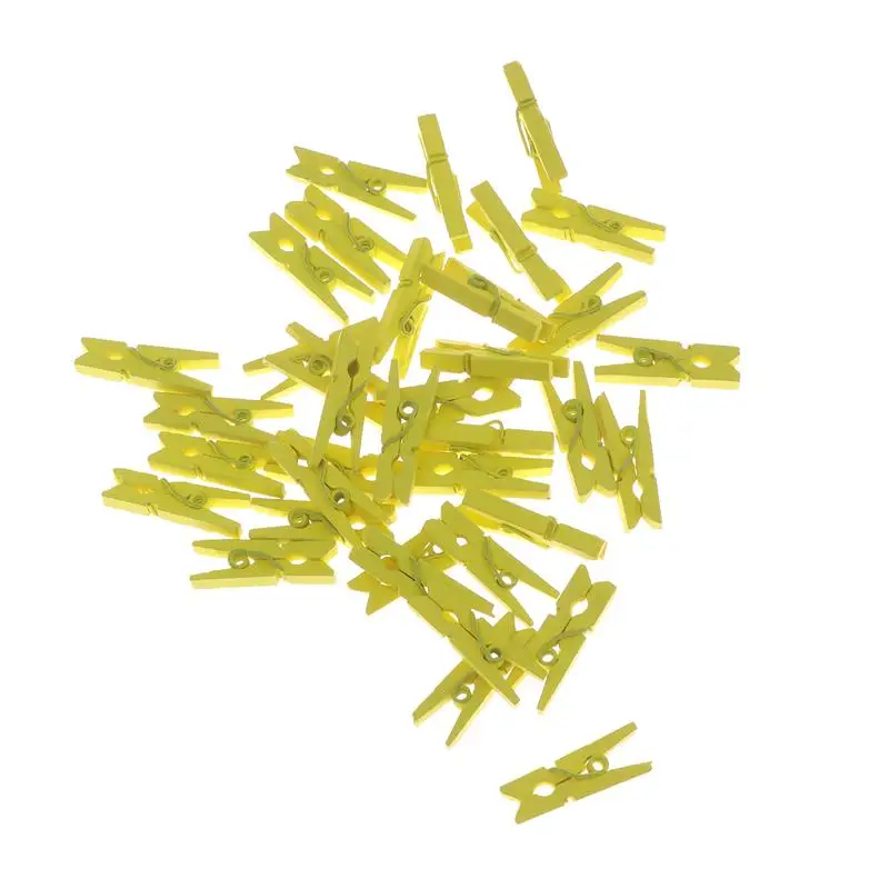 Yellow 100 шт 2,5 см Горячая мини натуральная деревянная одежда фото бумага колышек прищепка ремесла зажимы школы офисные канцелярские принадлежности деревянный зажим - Цвет: Yellow