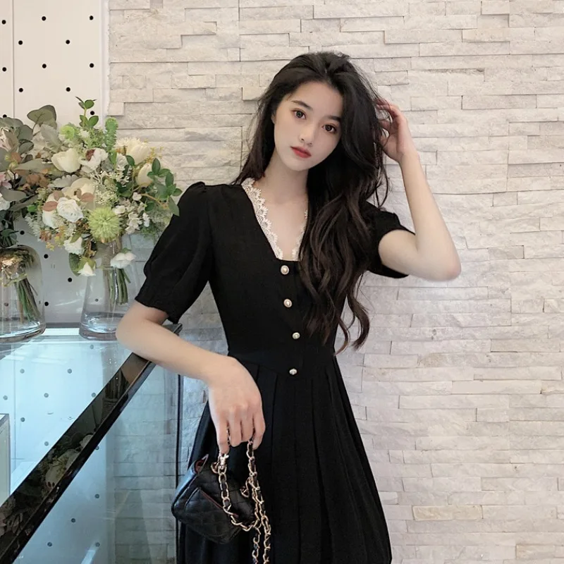 Женское платье с v-образным вырезом Mazefeng повседневное черное трапециевидной