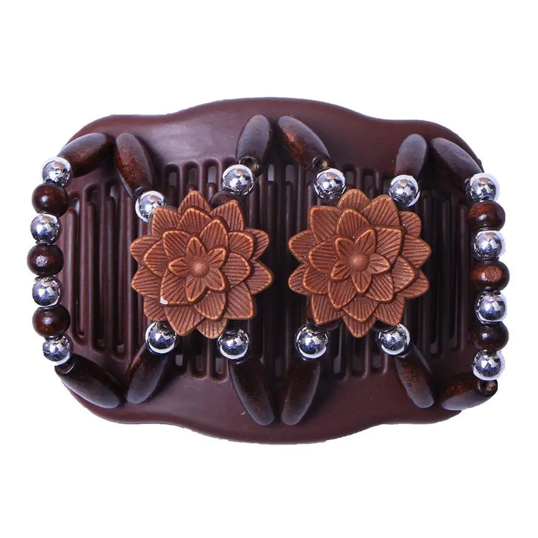 Женский гребень для волос Деревянный бисер эластичный двойной 140 г бусины ряд