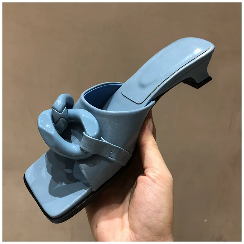 

Женские шлепанцы с квадратным носком, уличные мюли на тонком низком каблуке, с пряжкой, лето 2021