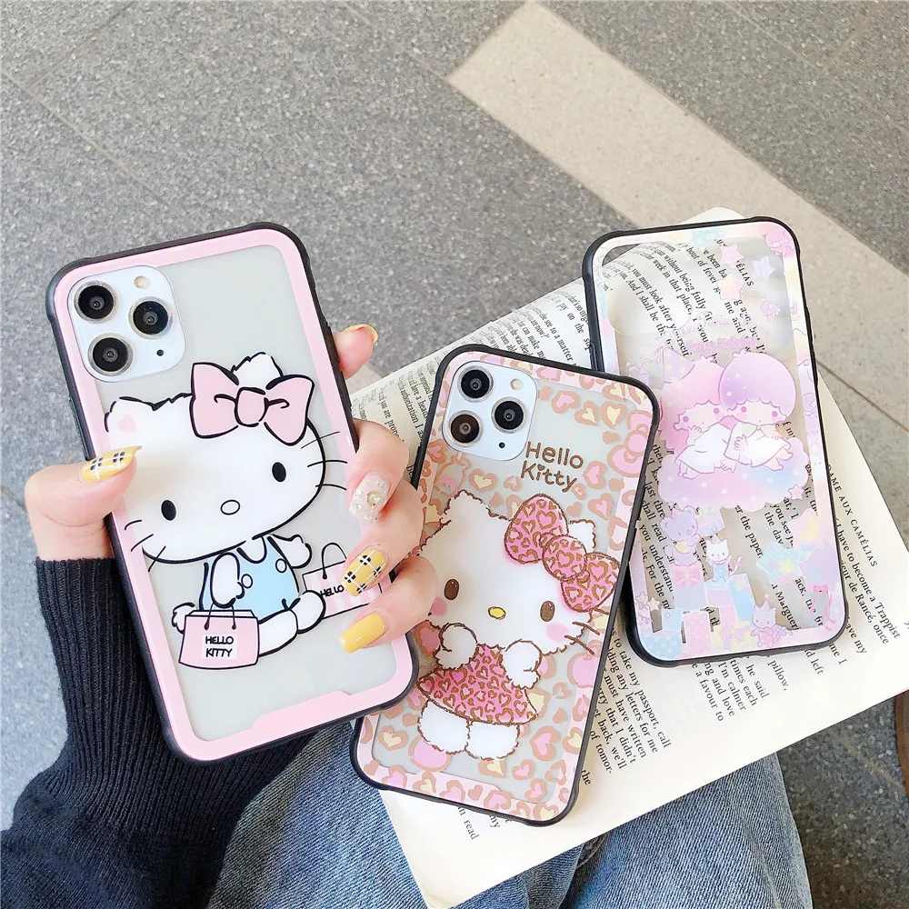 Hello kitty маленький чехол из закаленного стекла для телефона с двумя звездами для iphone 11 Pro Max 66sPlus 7 8 plus X XR XS MAX аниме прозрачный чехол