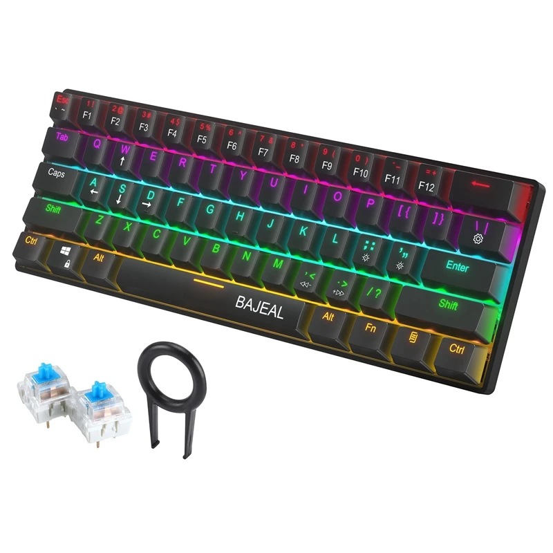 

BAJEAL 61-Key Green Axis Mechanical Gaming Keyboard Home Office Portable USB Cable Detachable RGB Wired Keyboard