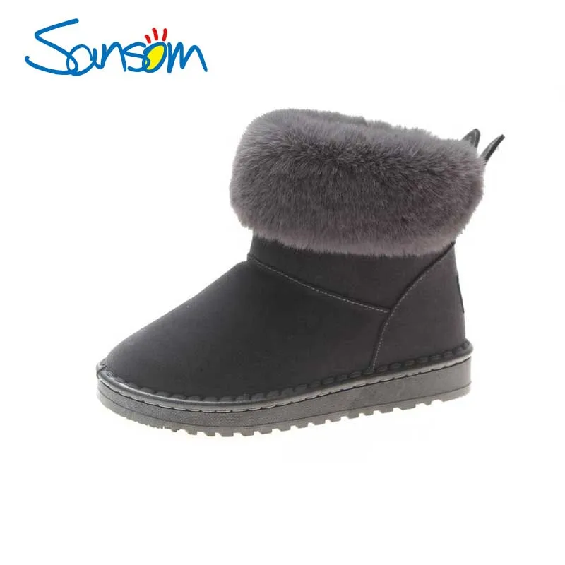 

Sansom Women Boots Brand Winter Shoes Warm Black Round Toe Casual Plus Size Female Snow Boots