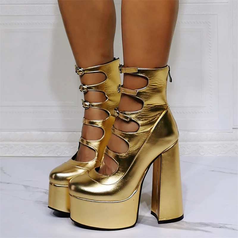 

Сексуальная обувь для женщин 2021 полусапожки женские короткие ботинки Frenulu панк толстая платформа толстые высокие каблуки толстые золотые