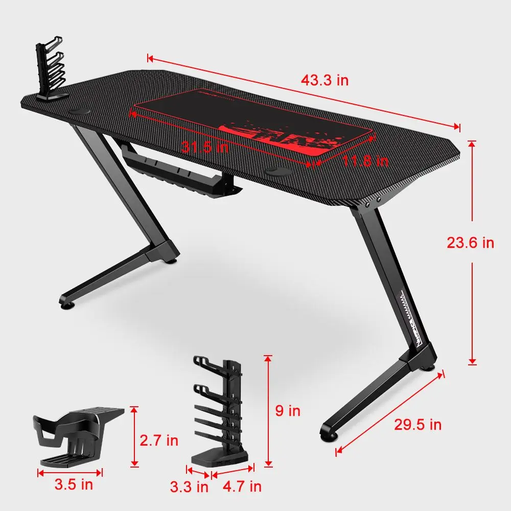 

43 Inch Ergonomic Gaming Desk E-sports Computer Table PC Desk Gamer Tables Workstation with USB Gaming Handle Rack & Mouse Pad