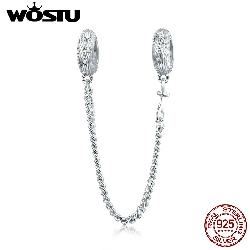 

WOSTU Silver Stopper 925 Sterling Silver Simple Water Wave Safety Chain Beads fit Bracelet Bangle Silver 925 Jewelry CQC1577
