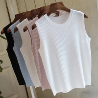 knitted vests women tops o neck solid tank summer fashion female sleeveless casual thin sweater vest white chalecos para mujer