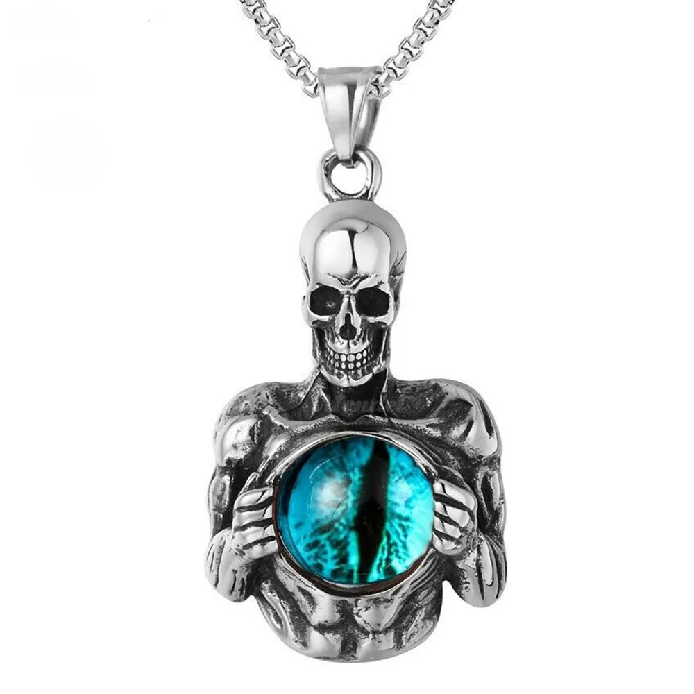 

Cool Mens Gothic Skeleton Skull Evil Eye Necklace Pendant Stainless Steel