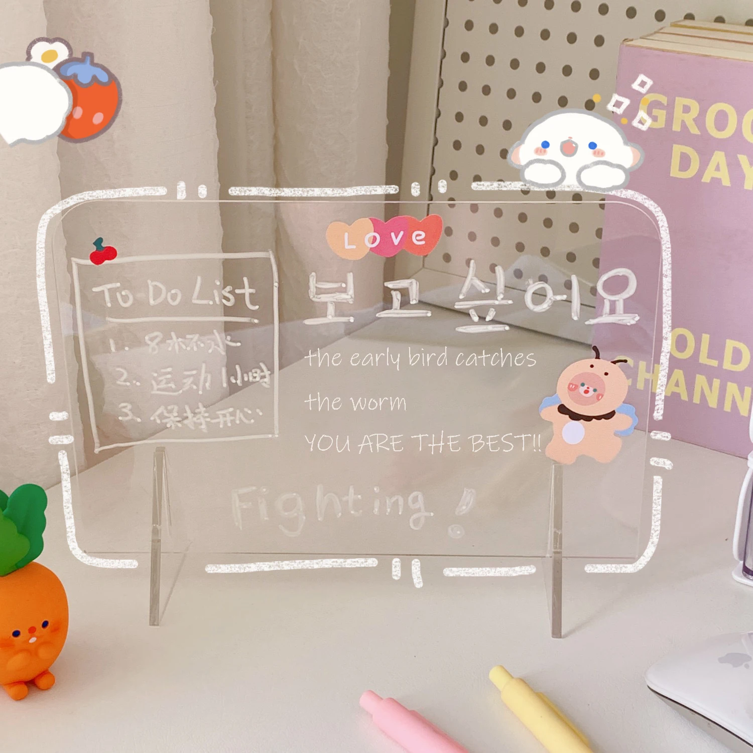

2022 New Creative Clear Acrylic Note Board Acrylic Dry Erase Board With Stand Frameless Writing Memo Pad To Do List Reminder