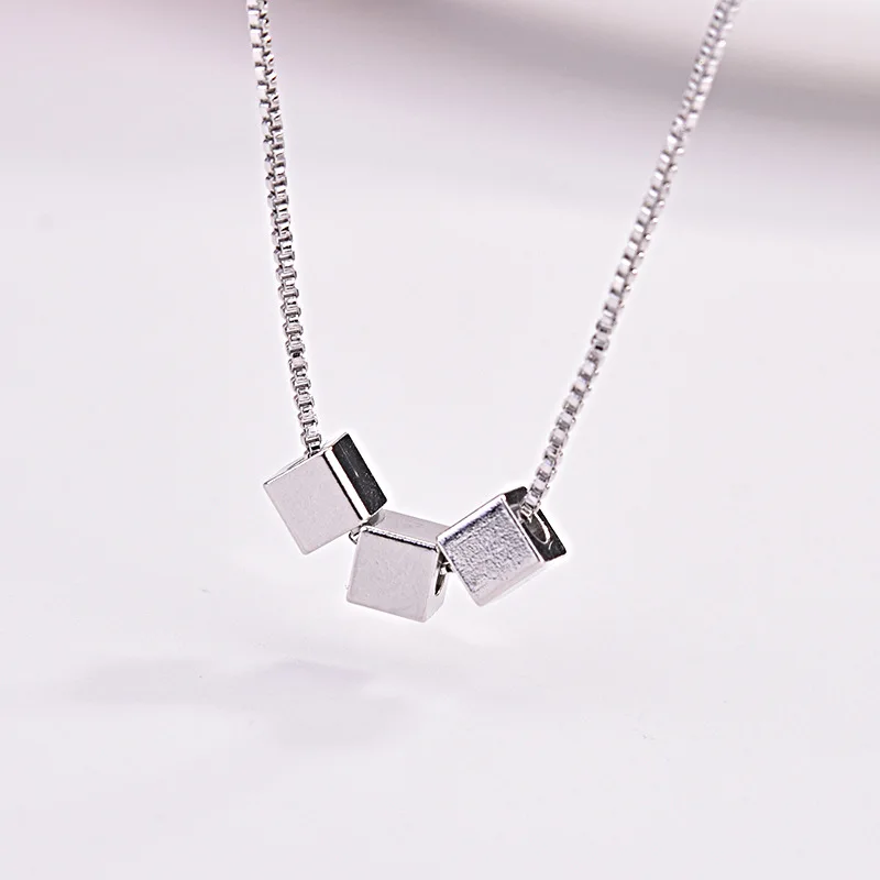 Ожерелье OMHXZJ из серебра 925 пробы с подвеской в виде простых кубиков для женщин и