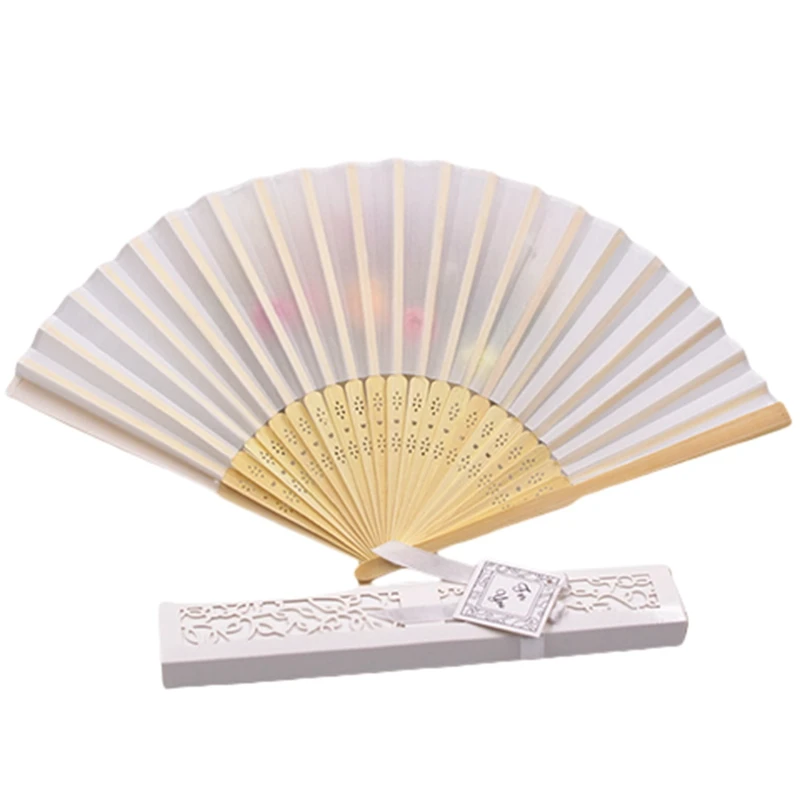 

White Folding Elegant Silk Hand Fan With Wedding & Party Wedding Dance Hand Fan Party Favors