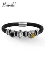 ruibeila gentleman classic leather rope bracelet unisex 925 silver amber black agate gemstone couple bracelet gift