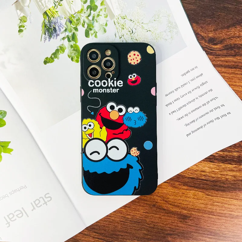 

Hot Cartoon Cute Sesame Street Cookies Monster Elmo Phone Case For Iphone 11 Pro Max 12 Pro Mini XR XS 8 X 7 Plus Silicone Cover