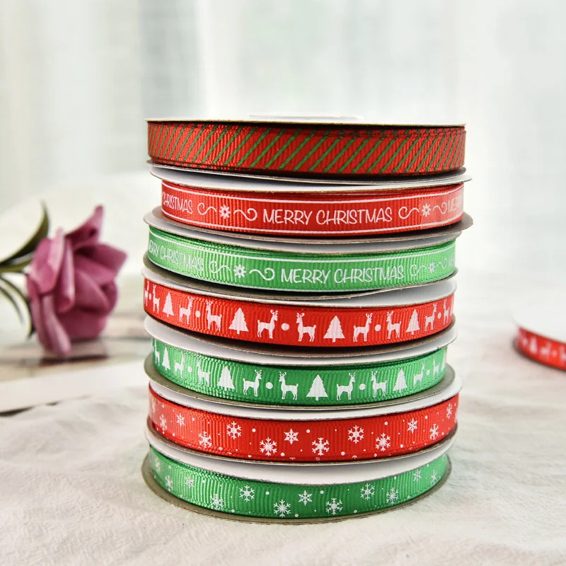 DIY 5 ярдов 10 мм Рождественская Лента печатная Grosgrain лента для упаковки подарков