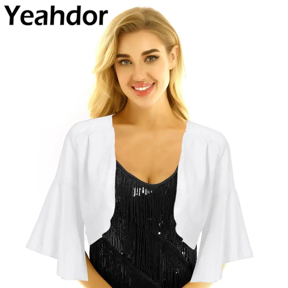 Женская мода для девочек многослойное Открытое Спереди болеро с расклешенными