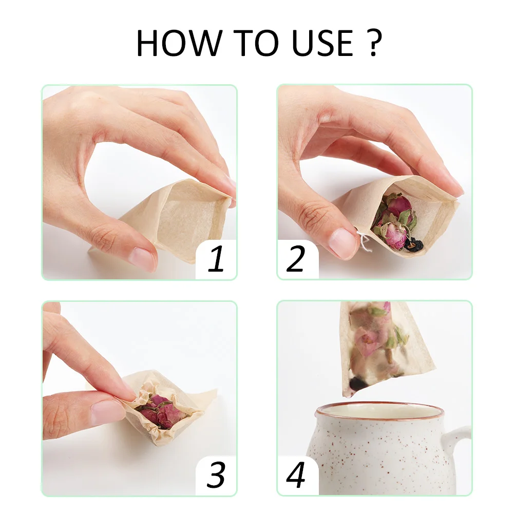 

300pcs Unbleached Empty Natural Non-toxic Portable Environmental Disposable Infuser Safe Drawstring Filter Paper Kitchen Tea Bag