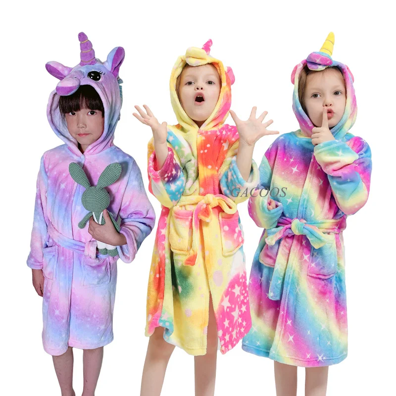 Мультяшные детские халаты фланелевые для больших мальчиков и девочек с