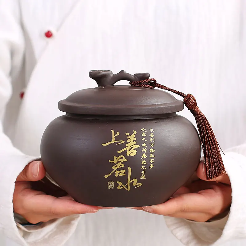 

Винтажные китайские чайные коробочки, органайзер ручной работы, фиолетовая глина, печать, круглые простые чайные коробочки, портативные ко...