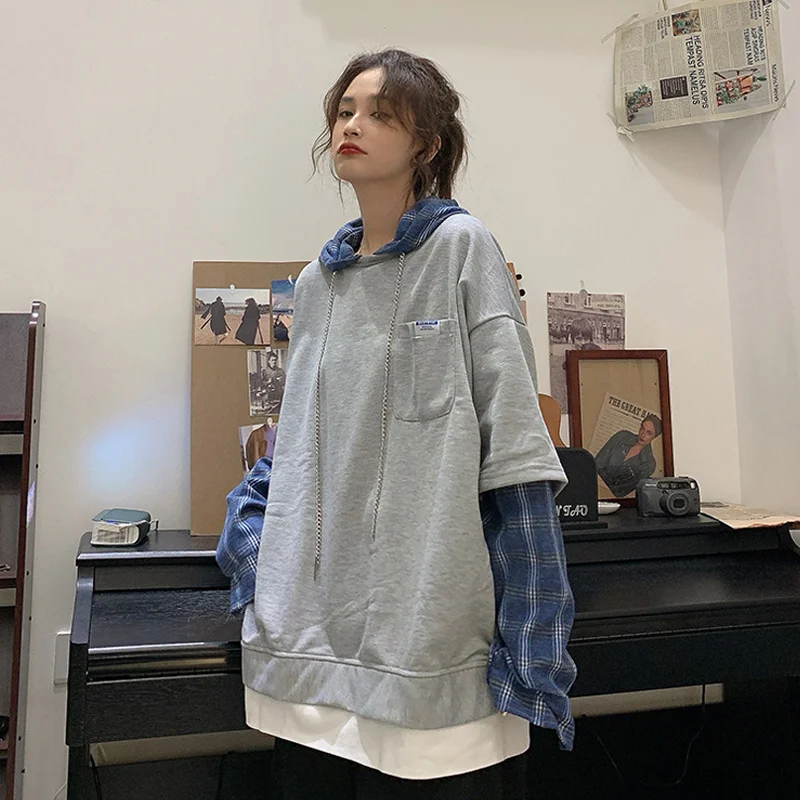 Женский свободный свитер в клетку Корейском стиле | Женская одежда