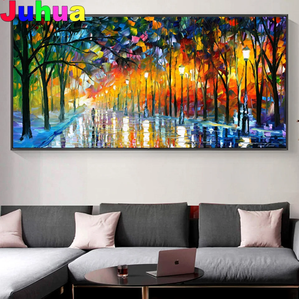 

Full Drill Square/Round 5D DIY Diamond Painting Rain Light Tree Diamond Embroidery Landscape Picture Of Rhinestone Decor Home