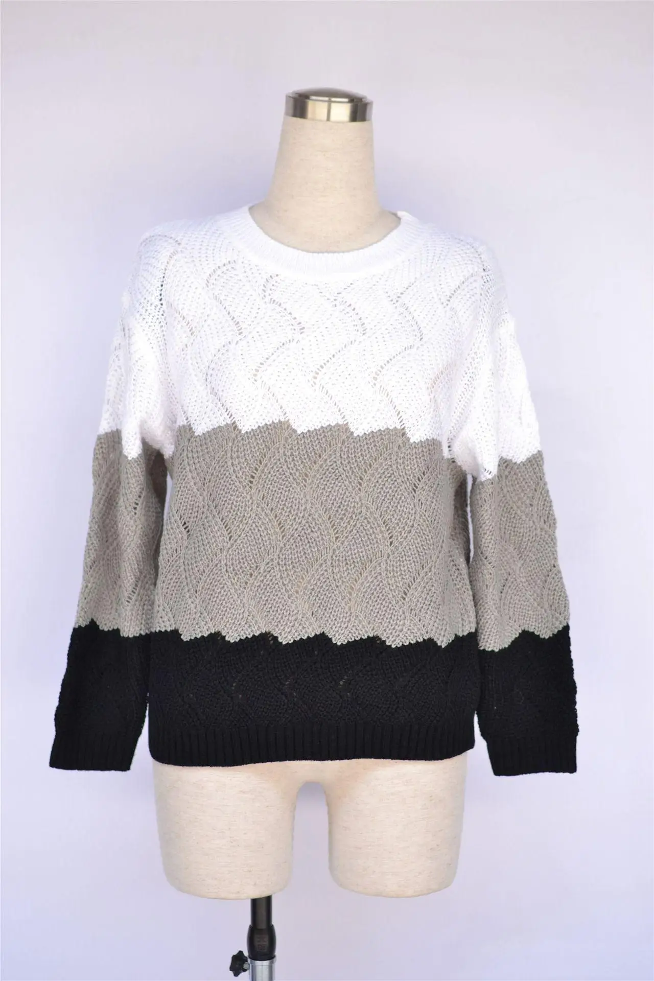 

Loose Contrast Color Womens Sweaters Patchwork O-Neck Autumn Winter Women Designer Casual Hot Sell 4 Colors Option Tops