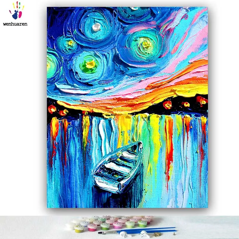 DIY картинки для раскраски по номерам с цветом s цвет абстрактный морской пейзаж