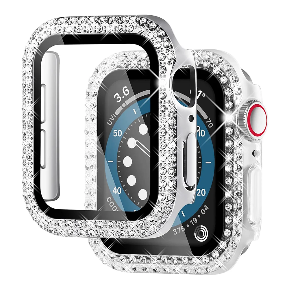 Алмазный чехол для Apple watch Чехол 45 мм 41 44 40 42 38 закаленное стекло защиты экрана iWatch