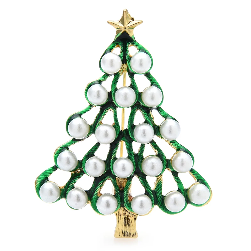 

Wuli&baby Pearl Enamel Christmas Tree Brooches For Women Unisex New Year Tree Plants Office Party Brooch Pin Gifts