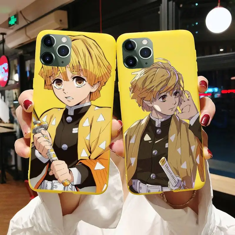 

Anime Demon Slayer Agatsuma Zenitsu Phone Case For Iphone 6 6s 7 8 Plus XR X XS XSmax 11 12 Pro Mini Candy Yellow Silicone Cover