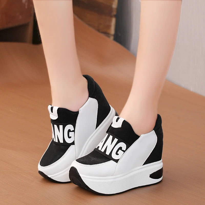 

Hot Sale Womens Hidden High Wedge Platform Sneakers Creepers Muffins Match Colors Casual Shoes 2Colors New 2021