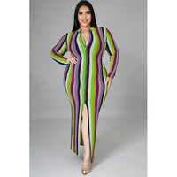 chocomisty ladyplus plus size dresses v neck striped split maxi dress