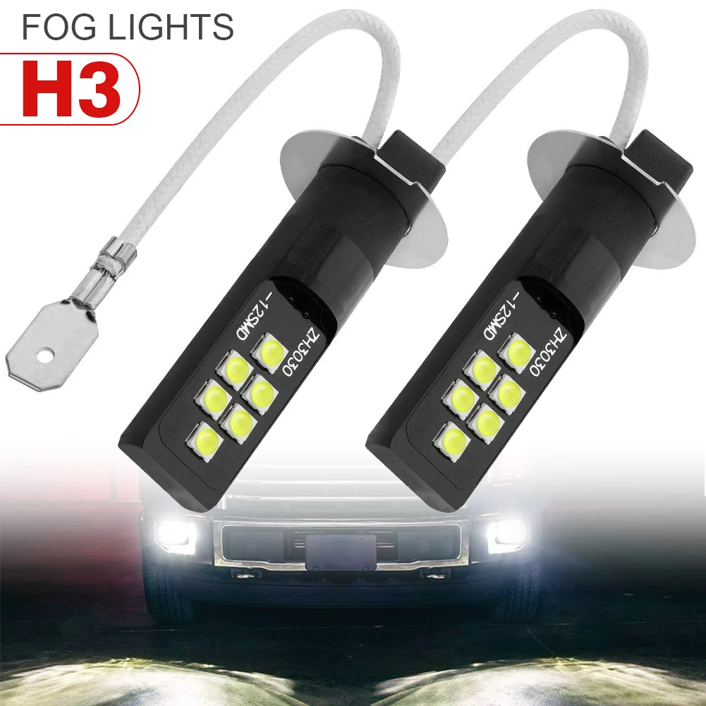 

New Pair 12 SMD 3030 H3 Car Fog Light 6000K Super White Auto Driving Lamp for Car Light Parts