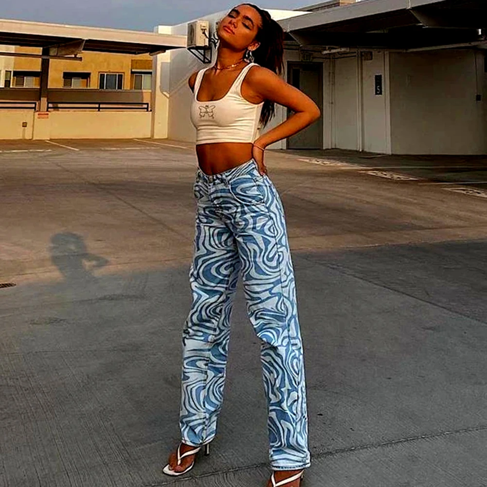 Женские джинсы с принтом зебры винтажные Свободные мешковатые y2k в стиле ретро