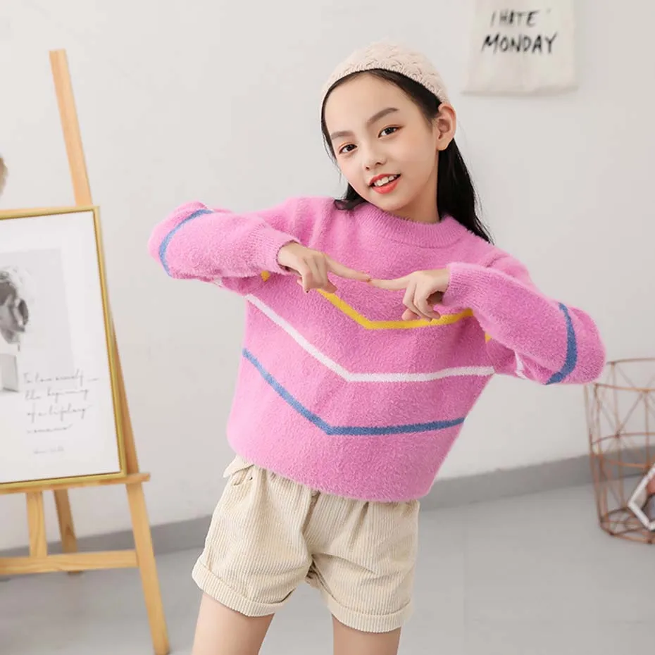 Новинка свитера для девочек вязаный пуловер свитер свободная повседневная