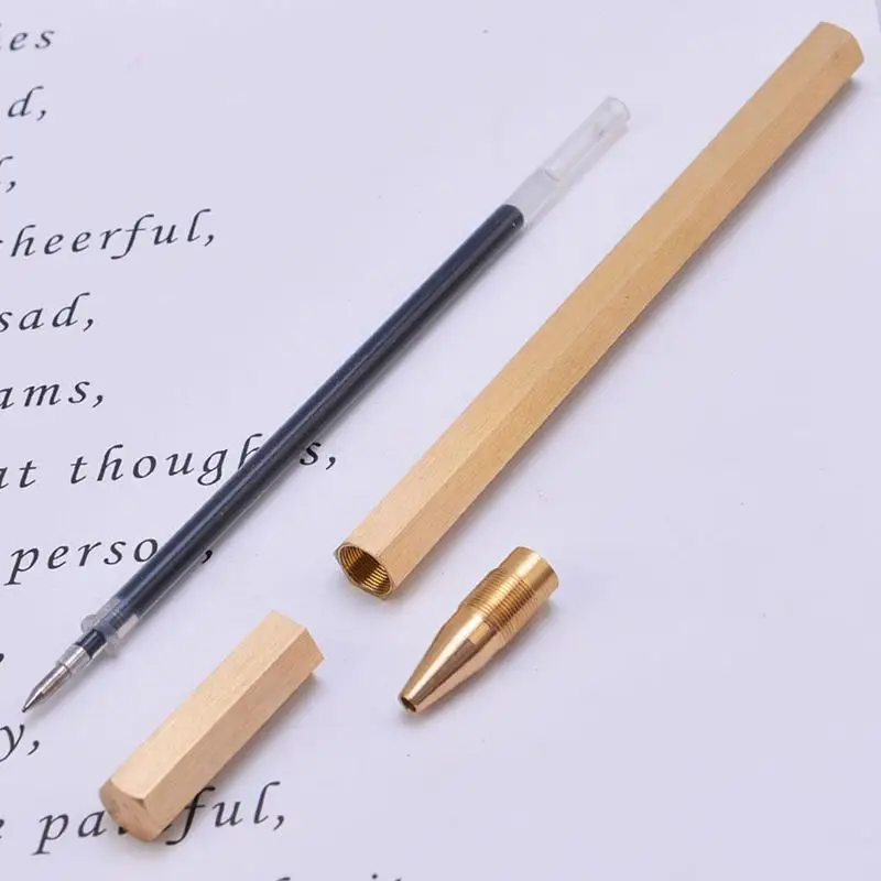 

Vintage Six-sided Brass Pen Handmade Six-sided Brass Signature Pen Metal Gel Pen