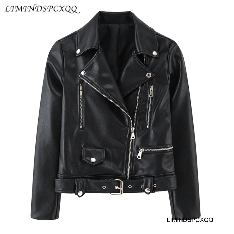 Куртка женская кожаная на молнии, модная черная мотоциклетная верхняя одежда, короткая кожаная байкерская куртка, большие размеры, осень от AliExpress WW