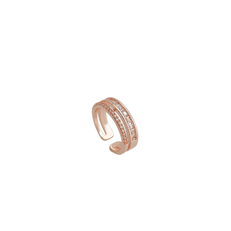 

2021 New Korean Delicate Double Layer Cute Zircon Rings For Women Girls Micro Paved Open Adjustable Ring Fashion Jewelry Gift