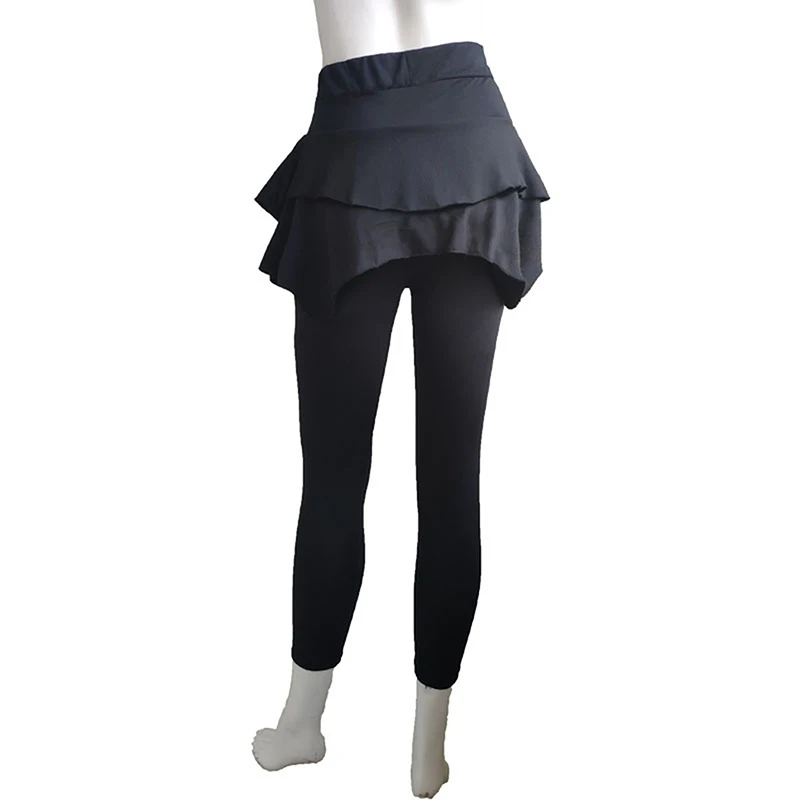 

Newest Women Solid Color Ruffle Irregular High Waist Long Pants Layered 3-Button Mini Skirt Leggings Fitness Trousers With Skirt